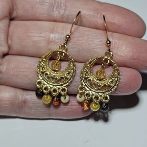 **Last Chance!!Final Sale** Gold Tone Dainty Beaded Dangling Chandelier Earrings